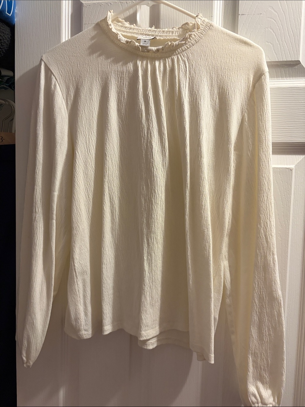 J. Crew Ivory Ruffle-Neck Long Sleeve Blouse